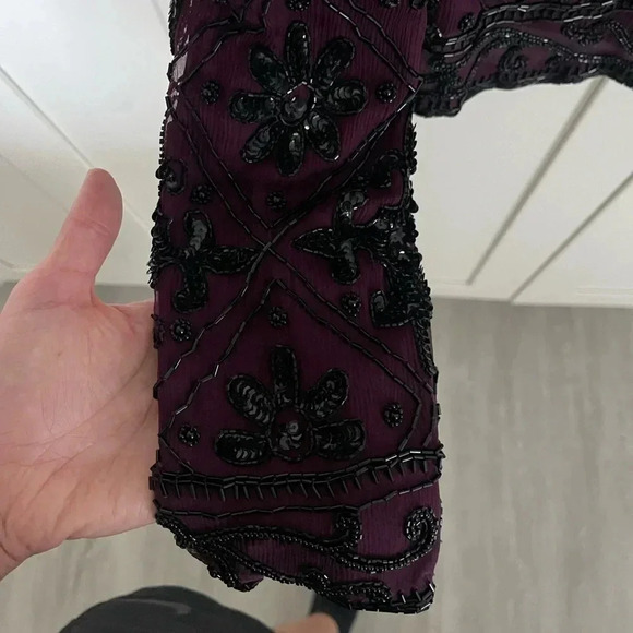 Scala Maroon Black Beaded Silk Evening Jacket - Picture 7 of 8